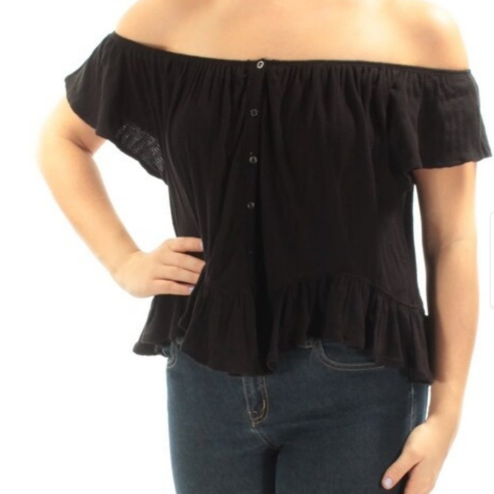 Free People Petal Sleeve Off Shoulder Peasant Top